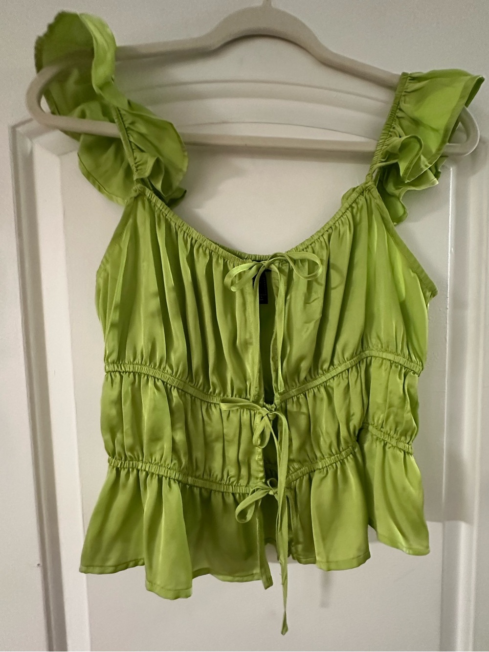Ruffle Strap Tie-Front Camisole in Lime Green